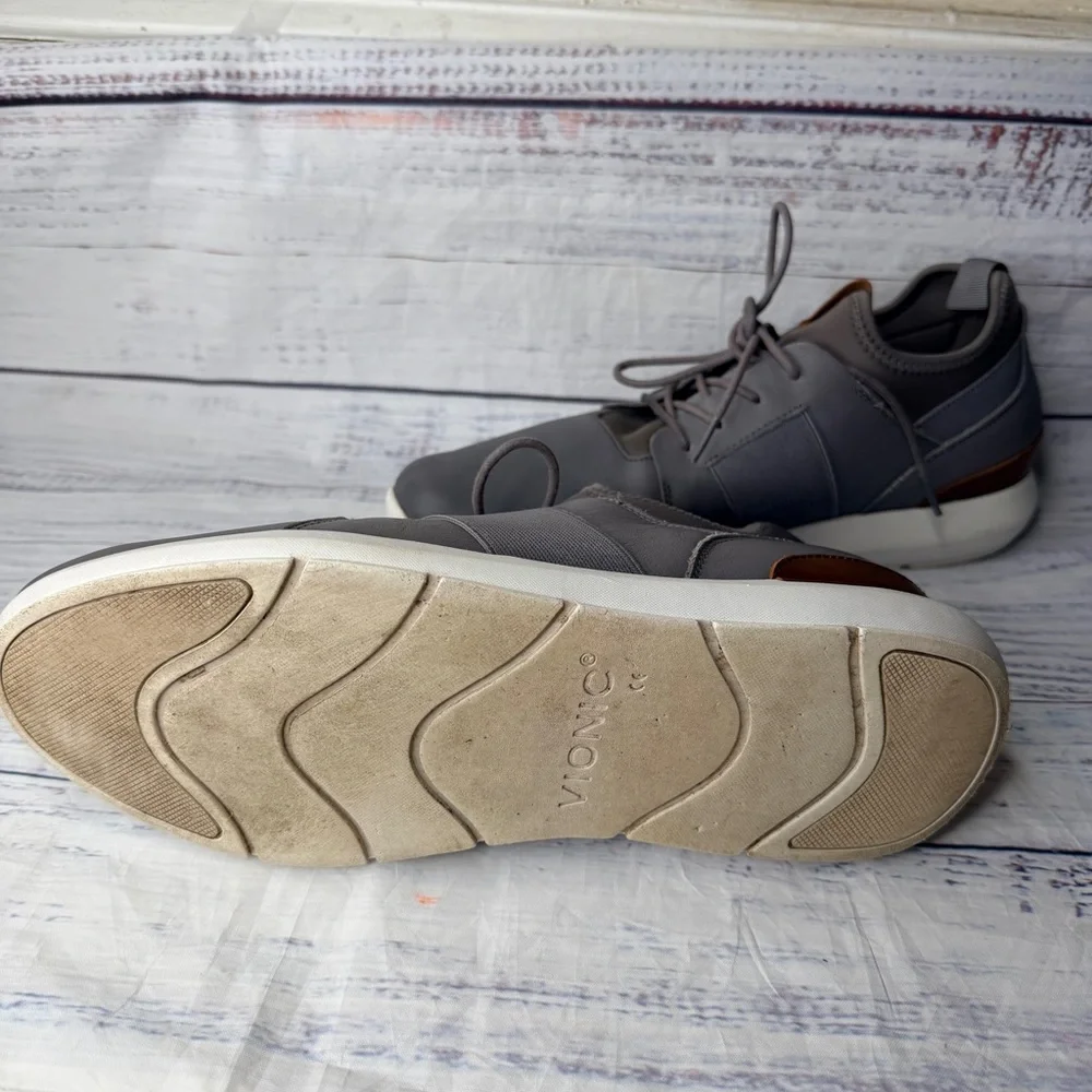 Vionic Men's Bond Caleb Gray Leather Sneakers Shoes Size 11.5